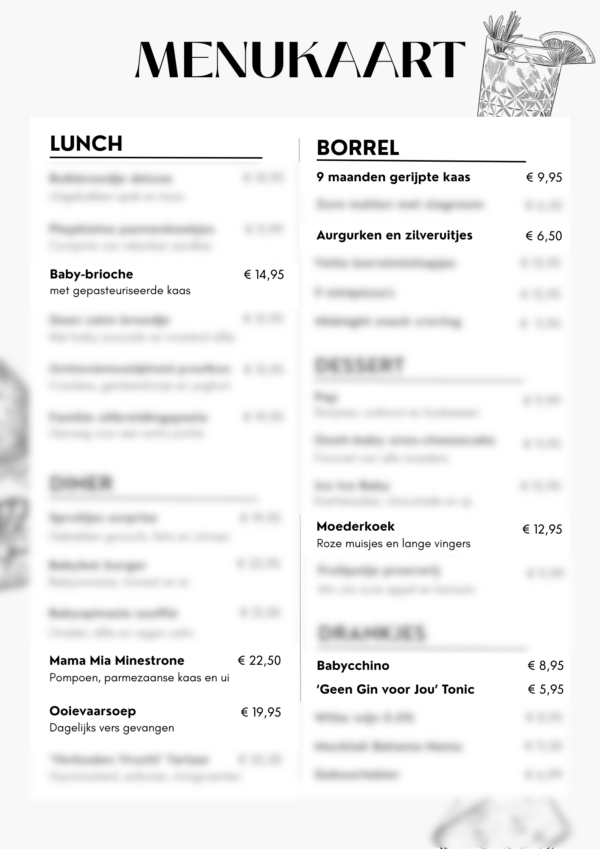 Menukaart zwangerschapsaankondiging