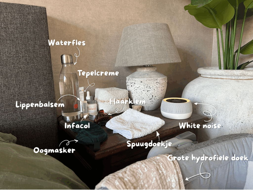 Een nachtkastje met alle essentials voor tijdens het nachtvoeden